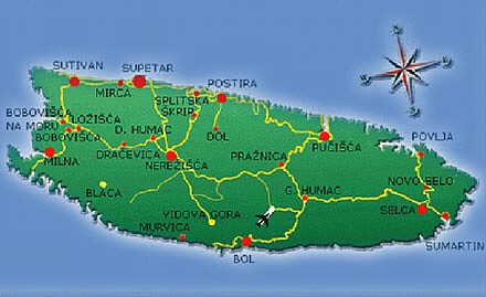 karta otoka brača Map of island Brac   BRAC Info.  Croatia karta otoka brača