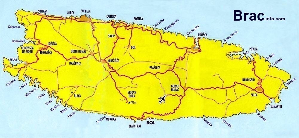 karta braca Map of island Brac   BRAC Info.  Croatia karta braca