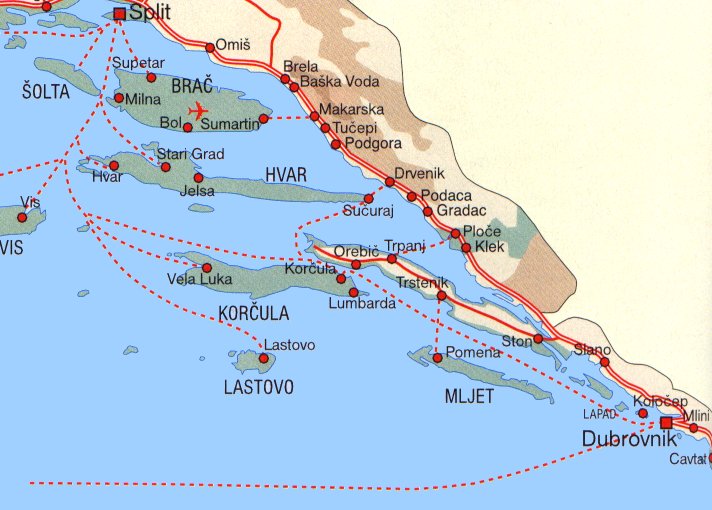 karta dubrovnika i okolice Jak dojechać na Brać?   BRAC Info.  Chorwacja karta dubrovnika i okolice