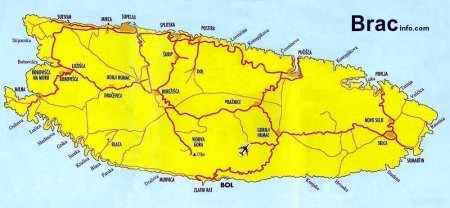 Mapa ostrovu Braču